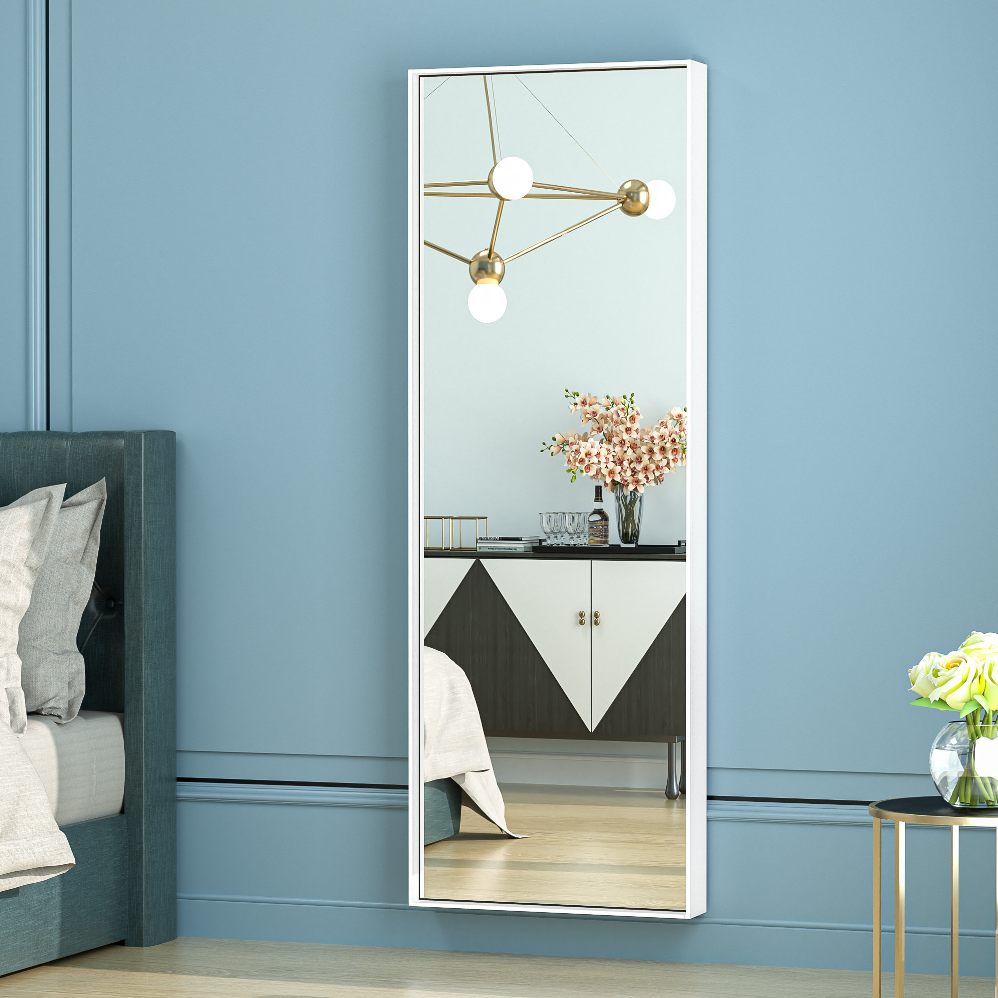 Mercer41 Zhe Modern 1.18" Thick Metal Framed Rectangle Floor Mirror ...